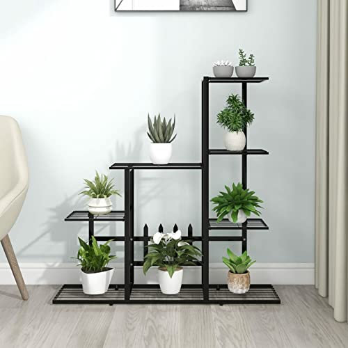 ZEYUAN Soporte de Flores Negro de Metal 94,5x25x88 cm, Soporte Plantas Interior, Macetero Alto, Estanteria Plantas, Soporte Macetas, Estante Plantas, Maceteros Escalera