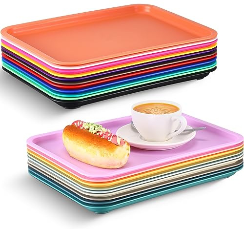 Sintuff 20 Pcs Plastic Art Trays Colorful Fast Food Lunch Trays Bulk Activity Crafts Sensory Serving Organizer for Home, School, Kids, DIY Projects, Painting, Beads(20 Colors,12 x 9 Inch)