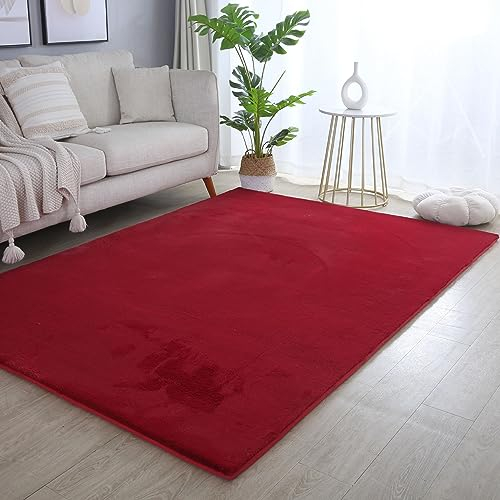 Carpettex Hochflor Teppich Wohnzimmer Shaggy Flokati Teppich Modern Einfarbig 80 x 250 cm Flur Teppich Läufer Rot - Teppich Bettvorleger Schlafzimmer Weich Flauschig Waschbar Küchenläufer