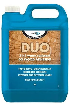 DUO 2 in 1 Wood Glue Water Resistant D3 Adhesive PVA Glue UK 125/250/500ml 1L 5L (5L)