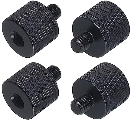 QUARKZMAN 4Stk Mikrofonständer Adapter 1/4 Buchse auf M6 Männlich Schwarz | Kamera Schraubgewinde Adapter, Für Mikrofon Stativständer, 1/4 Buchse, M6, Männlich