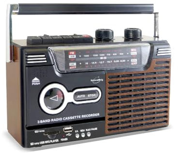Radio-Cassette USB Look Rétro OLDSOUND Inovalley RK10N - Radio FM/AM/SW, Lecteur enregistreur K7 Audio, Haut-Parleur 1 x 8 Watts