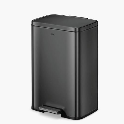 EKO Madison Recycling Bin 20+25 Litre, Built-in Handle, Stainless Steel, Two Removable Inner Buckets and Pedal Mechanism, Fingerprint-Resistant, Perfect for Kitchen & Home, Black