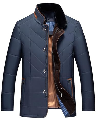 Manteau Homme Hiver Chaud Veste Cuir Homme Vintage Slim Fit Business Couleur Unie Manche Longue Blousons Coat Hiver Jacke et Personnes Âgées Mode Coton Vestes Décontractée