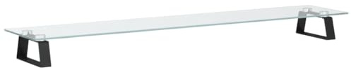 vidaXL Computer Monitor Stand - Black Metal and Tempered Glass Display Riser with Storage Area, Ergonomic Design, Eye-Level Viewing, Ideal for Computer, Laptop, LED, OLED, LCD