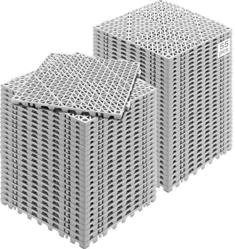 VEVOR Interlocking Tile 55PCS, Drainage Tiles 12 x 12 Splicing, Soft PVC Interlocking Drainage Floor Tiles, Non-Slip Drainage Holes for Restroom, Bathroom, Kitchen, Pool, Wet Areas, Grey
