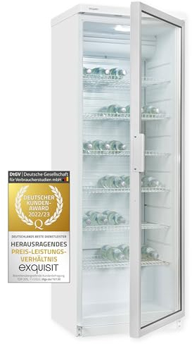 Exquisit Getränkekühlschrank GKS350-1-GT-280D weiss | Nutzinhalt: 320 L | LED-Beleuchtung | Umluftkühlung | Gitterablagen | Standgerät