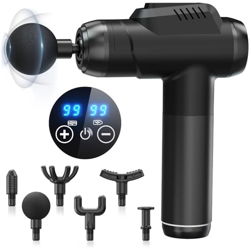 Pistolet de Massage Musculaire,Masseurs Électriques Portables avec 99 Vitesses,Silencieux Muscle Pistolet Masseur 6 Têtes de Massage Réglables/Écran LCD,Pour Soulager Douleurs et Raideurs Musculaires