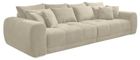 Big Sofa XXL B306/T134/H86 cm, bequeme Lounge Couch mit hochwertiger Federkernpolsterung, viele Kissen, Liegefläche 120 cm x 240 cm, modischer Cord-Bezug in Beige Grau / 15173