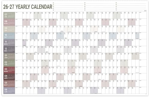 2026-2027 Yearly Wall Calendar - Wall Calendar 2026-2027, Jul. 2026 - Jun. 2027, Yearly Wall Calendars 26-27 with Julian Dates, Thick Paper, Round Sticks, Large Wall Calendars, 34.8 x 23.1(Open)