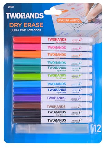 TWOHANDS Rotuladores de pizarra blanca, 11 colores de borrado en seco con limpiador de pizarra blanca, punta ultrafina, marcadores de borrado en seco para el hogar, escuela, oficina, 12 unidades,