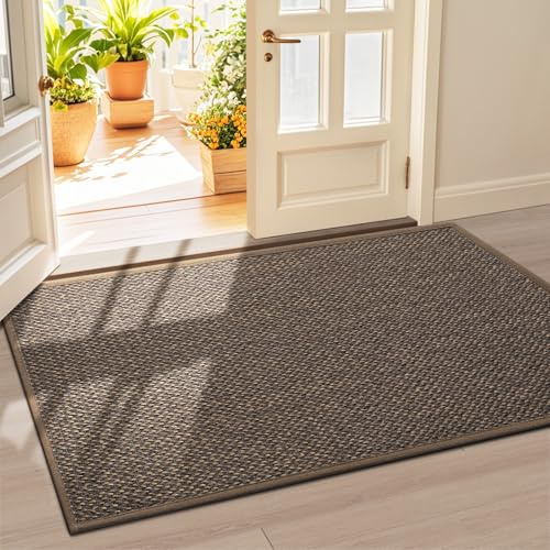 LEKEEPGO Fussmatte Innen 90 x 150 cm, rutschfest Fußmatte, waschbar Schmutzfangmatte, Dünn Türmatte Saugstarke Eingangsteppich, Sauberlaufmatte, Eingangsmatte für Innenbereich, Braun