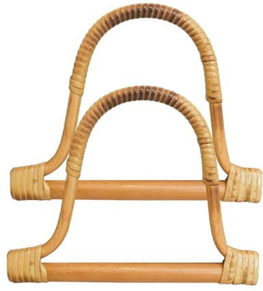 QLEUIFT Set di 2 Legno Rattan Tessuto Manici 2 Pezzi Manici per Borse Legno Manici per Borsa a Forma di D Manico di Ricambio Borsa in Legno Maniglia per Borse all'Uncinetto Borsa Fare Borse Fai da Te