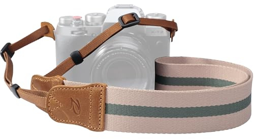 Padwa Lifestyle Stripe Kameragurt – 1,5 doppellagige Kameragurte mit Enden aus Crazy Horse-Rindsleder für Fotografen, universell verstellbarer Schultergurt aus reiner Baumwolle für Kameras