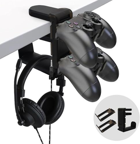 Yiomxhi 2 en 1 Support Casque Gamer et Support Manette, Porte Casque Bureau Rotatif à 360°avec Organiseur de Câble pour Contrôleur Casque, Accessoires de Jeu, Noir