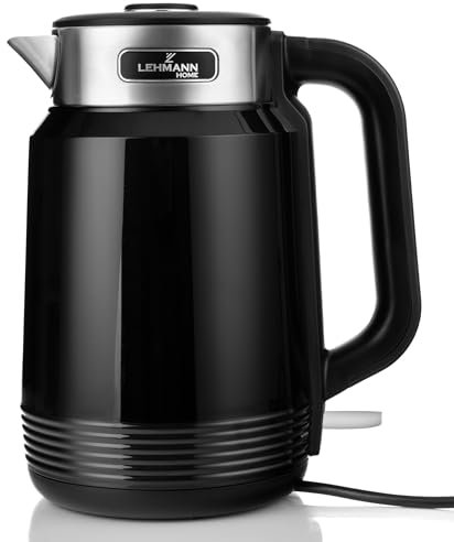 LEHMANN Elektrischer Wasserkocher Edelstahl 2L, 2200W, Schnelles Aufheizen, Doppelwand Design, Abschaltautomatik und Überhitzungsschutz, BPA-frei, Ideal für Großfamilien oder Büros, Schwarz