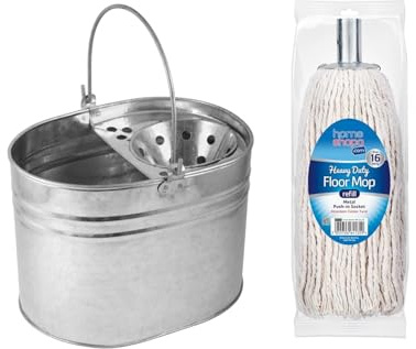 HOMESHOPA 13 Litre Galvanised Metal Bucket With Mop Head, Steel Clip Socket, Best For Home, Office, General Cleaning, Ideal for Commercial & Industrial Use