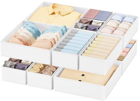 Homsorout Drawer Organisers Foldable Drawer Dividers - 10 Pack Fabric Clothes Wardrobe Storage Boxes Drawer Dividers Cubes for Baby Clothing, Socks, Underwear, Ties, Bedroom - White