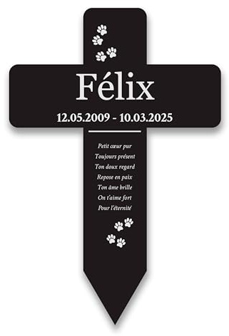 LAUBLUST Croix funéraire en Acrylique personnalisée avec nom pour Chien, Chat & Autres Animaux | Pattes, 2 Tailles – Piquet funéraire en Croix gravée avec Texte – Décoration de Tombe pour Animaux