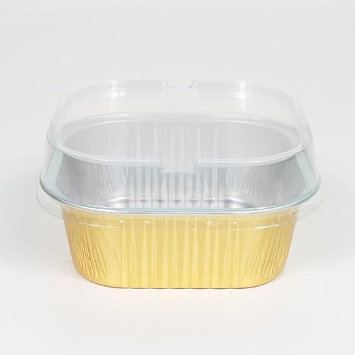 suxuMhao 100pcs Mini Aluminum Foil Cupcake Baking Cups with Lids Disposable Mini Cake Containers Flan Molds for Pudding, Souffle, Party, Wedding (Gold)
