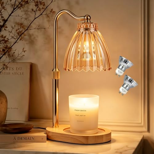 Nvsteca Candle Warmer Lamp, Height Adjustable Flameless Candle Lamp with Timer 2/4/8H, Dimmable, Auto Shut-Off, Childproof, Gift for Women, Housewarming Birthday Gift Box, 220V UK Plug