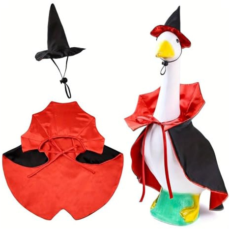 Vilgftyiet Halloween häxa kostym set för gräsmatta gäss, svart och röd kappa och hatt, väderbeständig polyester för 53 cm utomhusdekor