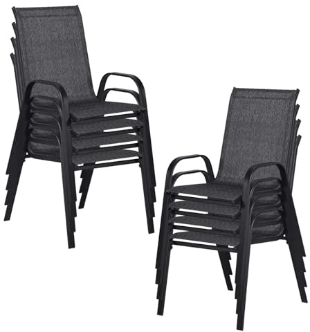 JMGJOY Gartenstühle 8 Stück Stapelstühle Textilene- Stapelbar Pulverbeschichtetes Metall Wetterfest bis 135kg für Balkon Garten Terrasse Veranda (8, Grau)