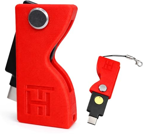 Étui Protection pour YubiKey 5 NFC & 5C NFC, Porte Clef Pliable (Rouge) | Housse antichoc en plastique robuste, design rotatif, fabriqué en UE