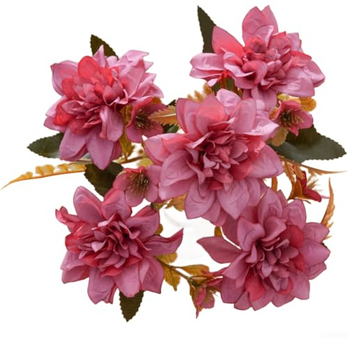 Künstliche Blumen für Heimdekoration und Hochzeiten, Stoff-Chrysanthemen-Blumensträuße mit lebensechtem Design, 30 cm hoch x 15,5–18 cm Durchmesser (rot)