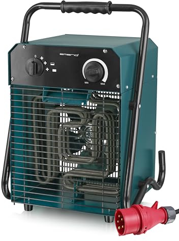 EMERIO Chauffage soufflant - Pour pièces jusqu'à 50 m² - IP24 - Courant de 5000 W - Élément chauffant en acier inoxydable - 2 niveaux de chauffage - Thermostat réglable - Protection contre la