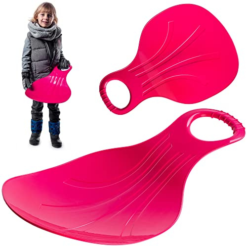 KADAX Schneerutscher für Kinder, Poporutscher mit Griff, Tellerschlitten ab 3 Jahre, Schneeteller, Rutschteller aus Kunststoff, Kunststoffschlitten, Tellerrutscher (Rosa)
