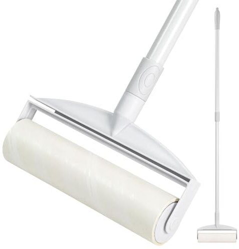 LIVHOME 21cm Extra-Wide Lint Roller with Extendable Handle, Heavy-Duty Sticky Mop for Pet Hair Removal, Large Lightweight Adhesive Roller for Carpet, Floor, Rugs with Dust-Proof Storage Cover