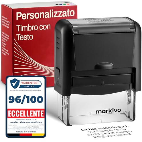 Timbro Personalizzato Autoinchiostrante - Ideale per Aziende, Uffici e Medici - Timbro Personalizzabile con Testo, Nome, Indirizzo - 59x23mm, max. 6 Righe, Nero (L)