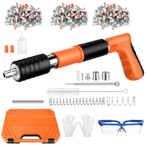 Nagelpistole Beton, 5 stufige verstellbare Mini Nagelpistole, Geräuscharmes Bolzensetzgerät für Beton, Stahl & Decke, Nagelpistole mit Nägeln für Wandbefestigung & Haushalt (A)