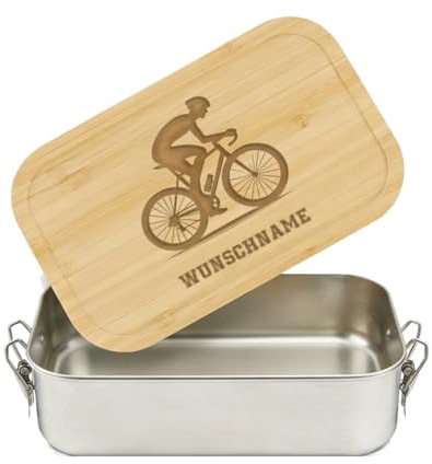 LIEBTASTISCH® Personalisierte Brotdose mit Wunschname - Rennradfahrer Silhouette Gravur - Edelstahl Radsport Geschenk Fahrrad - Männer Papa Radfahrer - Vesperdose Erwachsene - Lunchbox