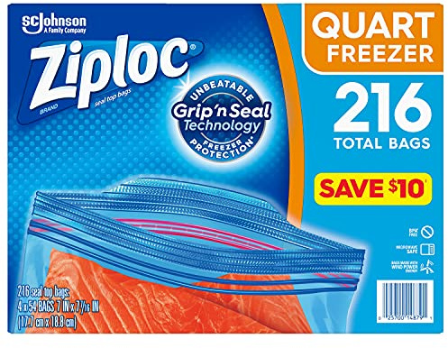 Ziploc Double Zipper Heavy Duty Quart Freezer Bags (216 Bags)