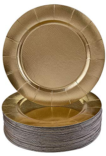 Silver Spoons Elegant Disposable Charger Plates for Party - (10 Piece) Heavy Duty Disposable Dinner Set 13”, Fine Dining Charger Dishes for Elegant China Look, Great for Celebrations & Events, Gold