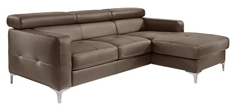 Mivano Ecksofa Sammy, Ledersofa in L-Form mit Kopfteilverstellung und moderner Steppung, 227 x 74 x 187, Kunstleder, braun