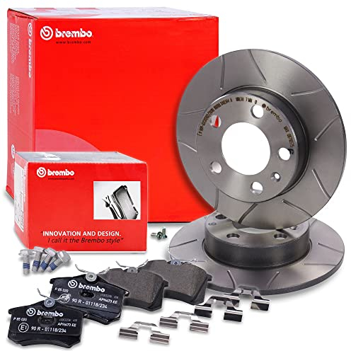 BREMBO Set di freni Sport Max per l'asse posteriore, inclusi dischi freno sportivi scanalati posteriori Ø 230 mm pieni e pastiglie freno posteriori