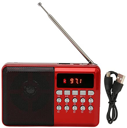 Portable AM FM Radio, Shortwave Radio with External Antenna, MP3 Playback via Memory Card, Battery Operated, Red, for Camping, Travel, and Outdoor Activities, for Home, Office, and Students