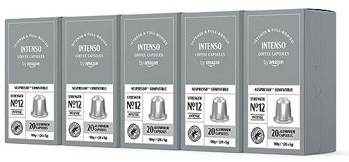 by Amazon Capsule caffè intenso compatibili con Nespresso, tostatura intensa, capsule in alluminio, 100 unità, 5 confezioni da 20 - Certificato Rainforest Alliance