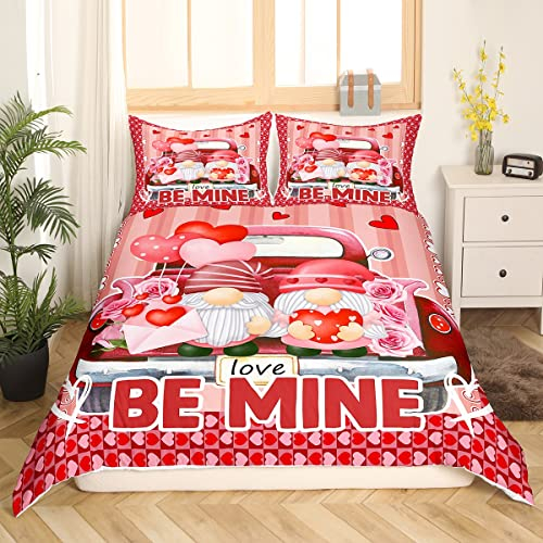 Homewish Valentinstag Bettwäsche 135x200 Nettes Paar Gnom Bettwäsche Set Romantische Rose Blumen Bettbezug Love Be Mine Bedruckte Bettbezug Kawaii Herz Patchwork Decke Rot Bettwäsche Set 2 Stück