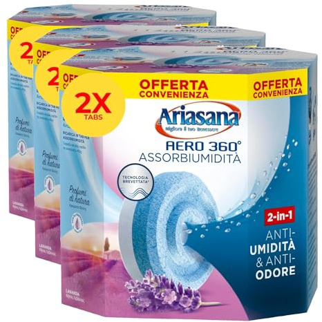 Ariasana Aero 360° Ricarica TAB Lavanda per dispositivo Aero 360° kit, assorbi umidità in Tab profumata rilassante, elimina i cattivi odori, aromaterapia, 2 TAB da 450g (Confezione da 3)