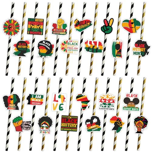 Decoraciones desechables de paja del mes de la historia negra, suministros para fiestas, celebran la historia negra, recuerdos de fiesta para beber, decoraciones de fiesta panafricana, juego de 24