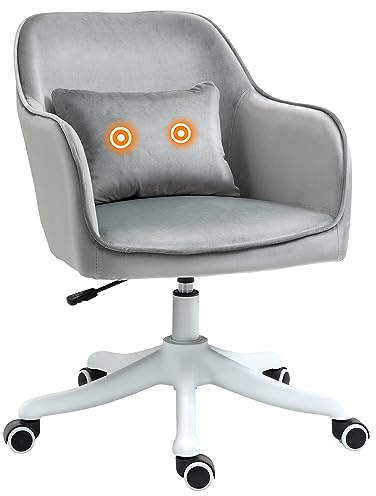 Vinsetto Bürostuhl mit Massagefunktion Ergonomischer Chefsessel Hellgrau | Höhenverstellbar, 360° Drehbar, Computerstuhl, Samtoptik, USB-Schrittstelle