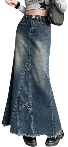 tinetill Jupe en Jean Jupe d'été pour Femme Jupes A-Line Casual Blue Denim Jeans Jupe A-Line Maxi Jupe Jupe Longue en Jean Jupe en Jean Taille Haute Stretch