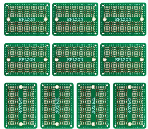 EPLZON MINI PCB Board Carte de prototypage Breadboard soudable Protoboard Circuit Imprimé Double Faces pour les projets de bricolage électronique compatibles avec(10 pièces,Vert)