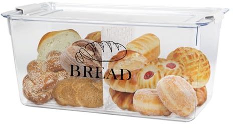 Gzsekken Plastic Bread Container,Bread Bins for Kitchen Airtight Bread Box with Lid,2 Grid Bread Storage Container Clip Locking BPA-Free Food Container Bread Keeper for Homemade Bread Toast, Bagel