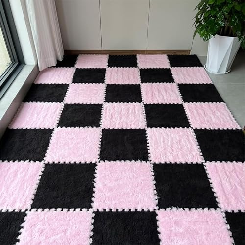 30x30cm Interlocking Carpet Tiles,10 Pack EVA Foam Mats Puzzle Play Mats,Square Climbing Area Rug for for Toddlers,Anti-Slip Protective Floor Tiles (Pink Black,1.0cm Thick)