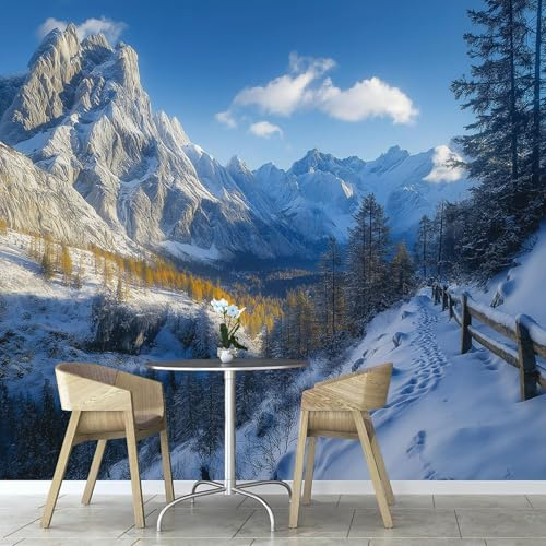 ANALTIRCE Montagne Enneigée Nature Papier Peint Effet 3D 400×280cm,Montagnes Forêts Photo Peintures Poster Geant Mural Salon Tv Canapé ThèMe HôTel De Luxe Couloir Fond DéCor Maison